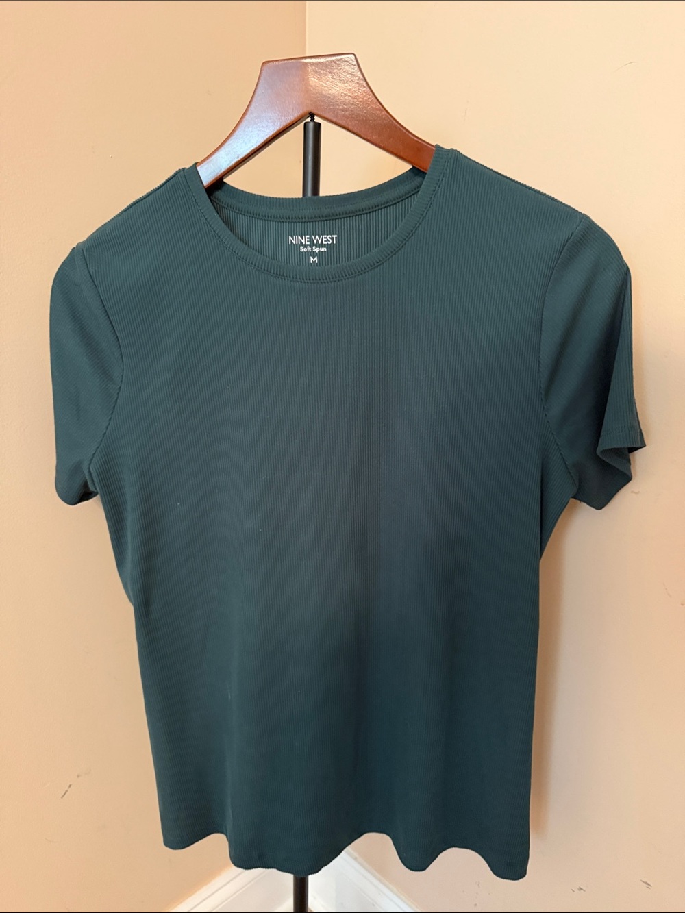 Nine West Teal Ribbed Short Sleeve Top